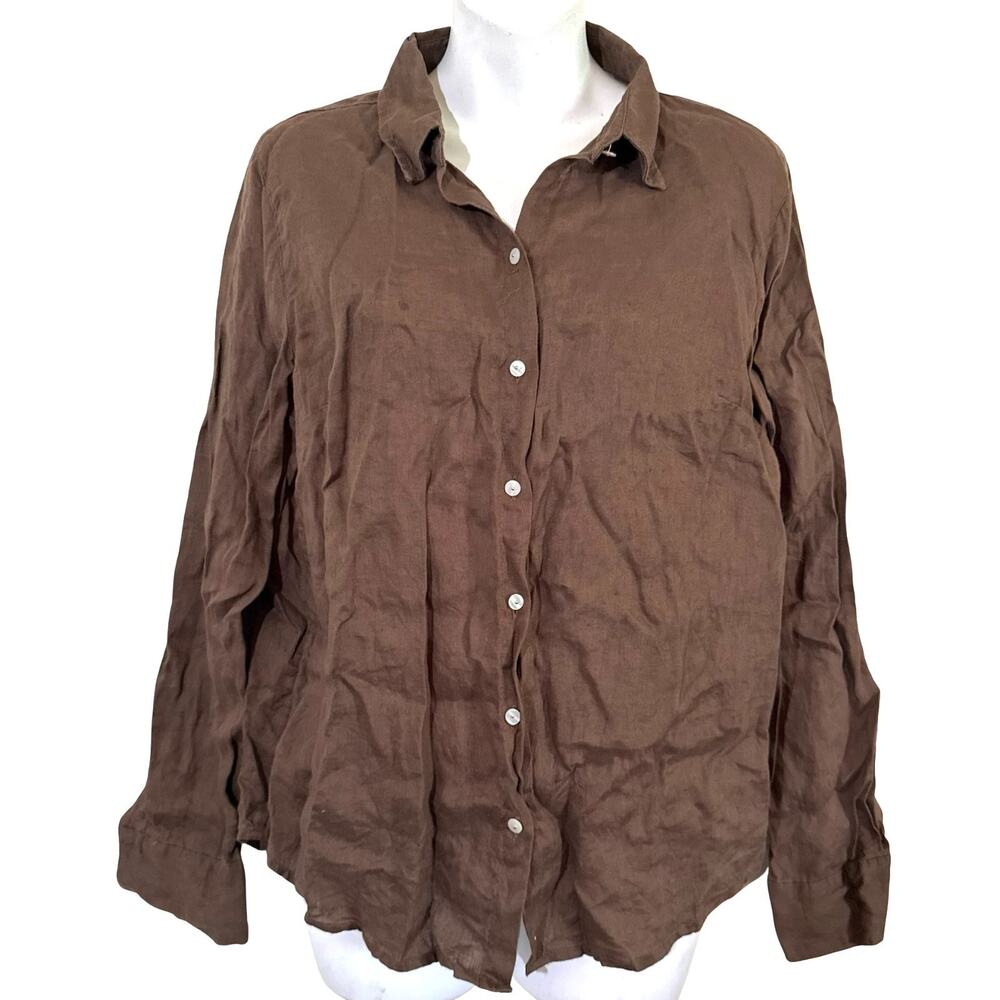 Joie 100% Linen Brown Button Up Long Sleeve Shirt Career Coastal Dressy sz M - Picture 3 of 16